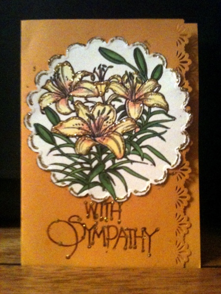 My first card. This was also my first use of Stickles, a border punch, Copic markers, and wafer thin dies.